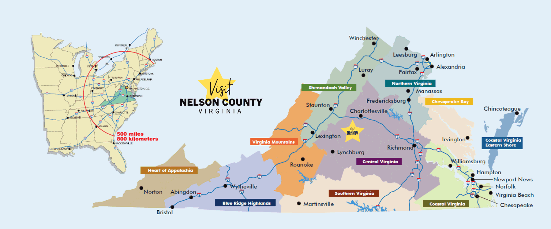 Map of Virginia with Nelson County location